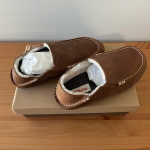 OluKai Men's Tan Leather Slip-Ons